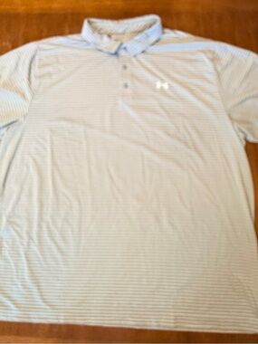 Under Armour Men's 4XL Light Gray and White Striped Polo Shirt